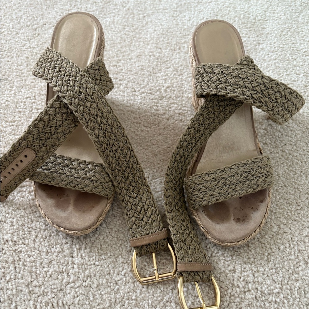 Stuart Weitzman Braided Strap Wedge Sandals - Tan